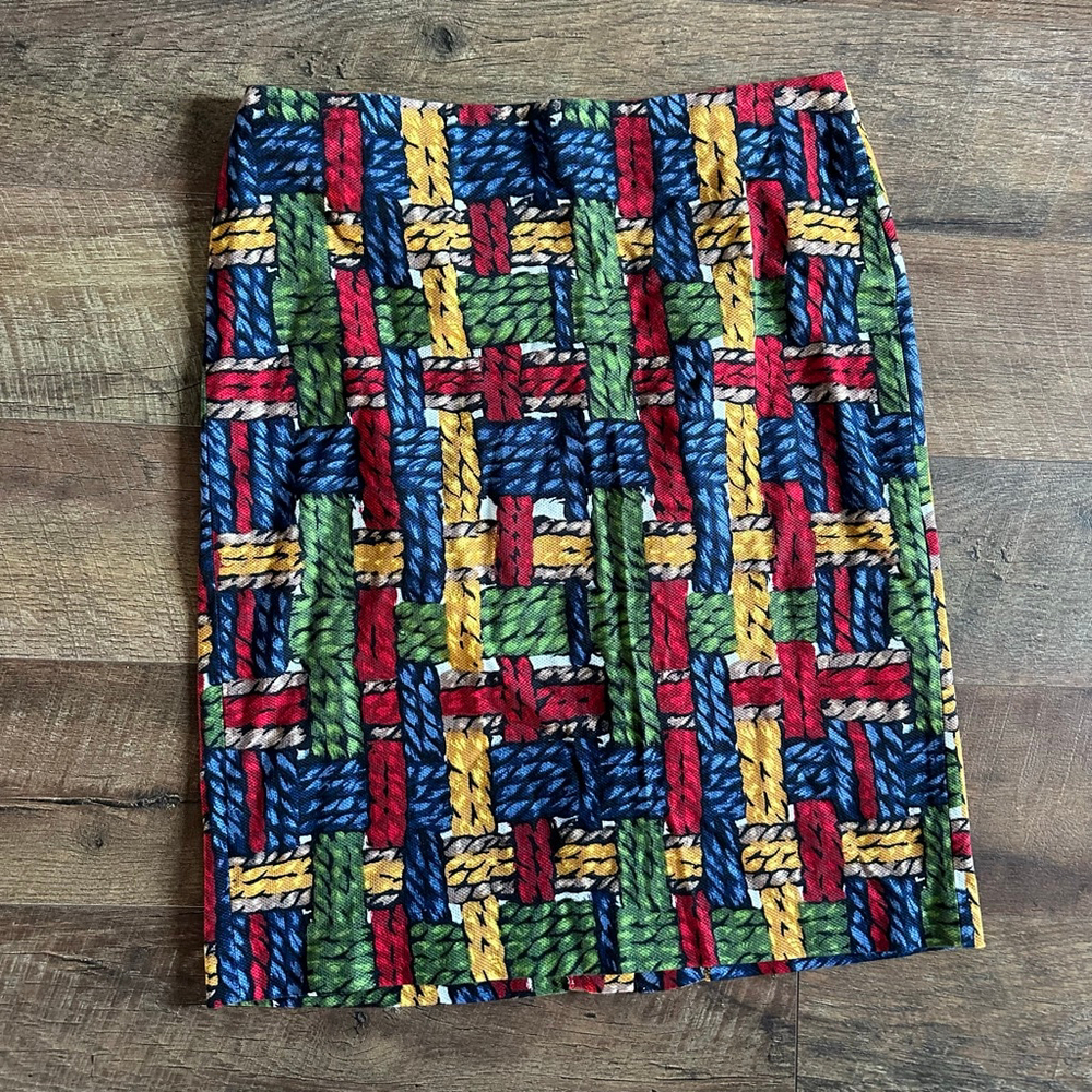 Women's Talbots Blue Red Green Yellow Patterned Pencil Skirt Size 10
